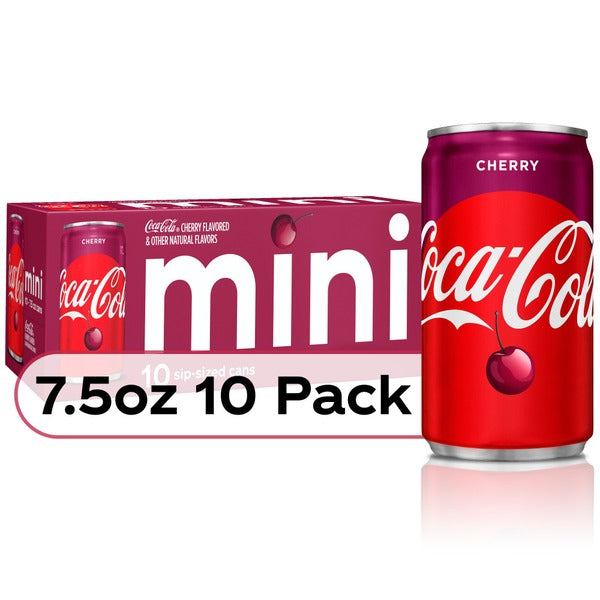 Coca-Cola Cherry Coke Mini Cans, Cherry Flavored Soda Soda Soft Drink, Fridge Pack