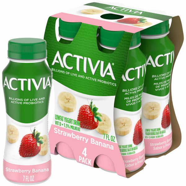 Activia Strawberry Banana Lowfat, Probiotic Yogurt Drinks