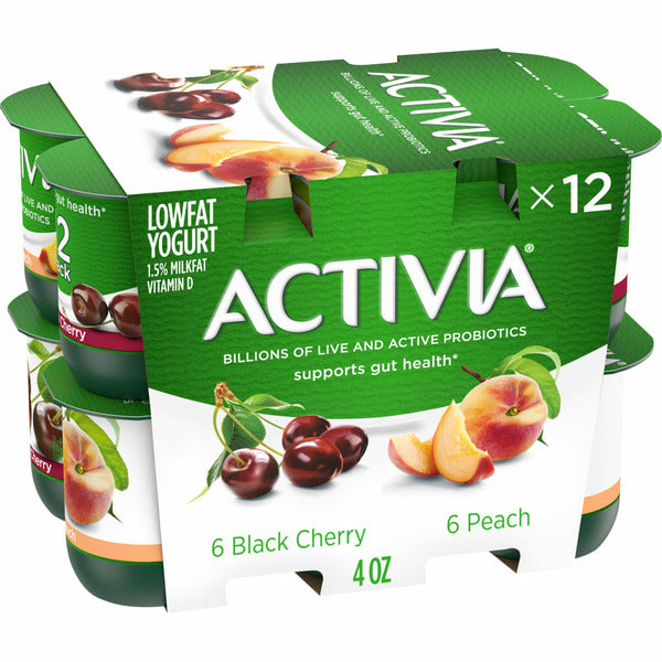 Activia Peach and Black Cherry Probiotic Yogurt, Lowfat Yogurt Cups