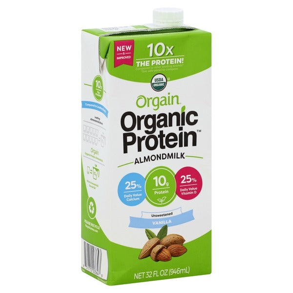 Orgain Organic Plant Based Protein Almond Milk, Unsweetened, Soy Free