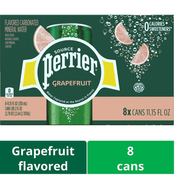 Perrier Pink Grapefruit Flavored Sparkling Water Sleek Cans (