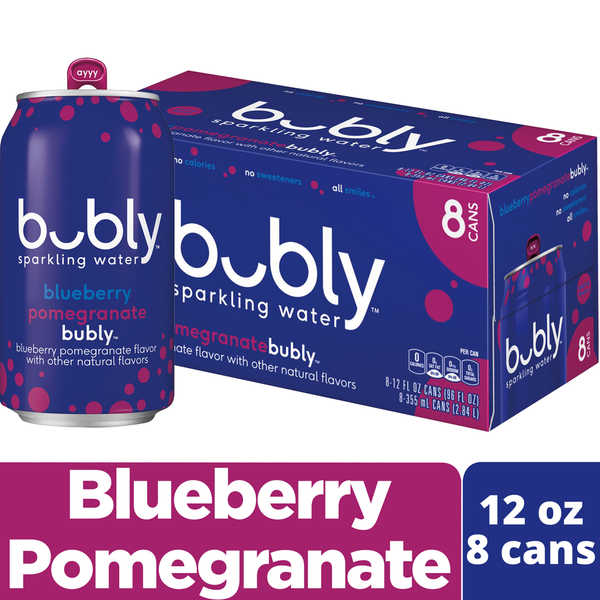 bubly Sparkling Water Blueberry Pomegranate 12 Fl Oz 8 Count