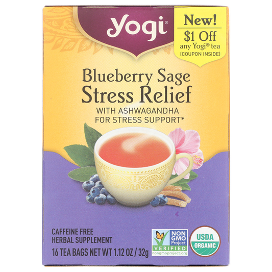 Yogi Tea Herbal Tea, Blueberry Sage Stress Relief, Supports Stress, Caffeine Free