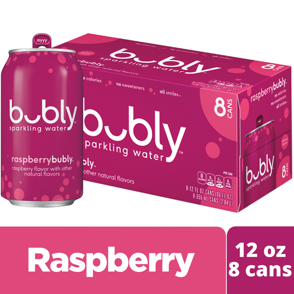 bubly Sparkling Water, Raspberry - Pack