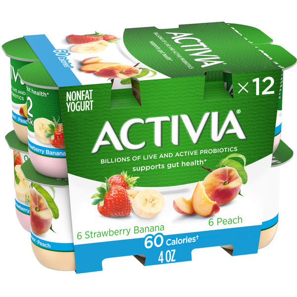 Activia Strawberry Banana & Peach Probiotic Yogurt, Nonfat Yogurt Cups