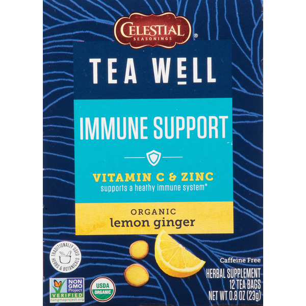 Celestial Seasonings Tea, Organic, Lemon Ginger, Immune Support, Tea Bags