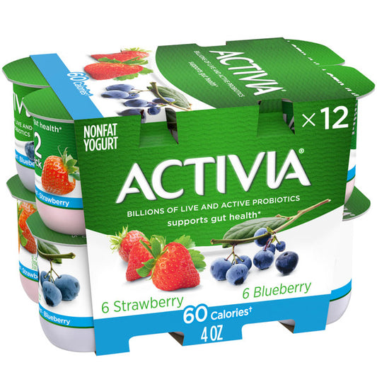 Activia Strawberry & Blueberry Probiotic Yogurt, Nonfat Yogurt Cups