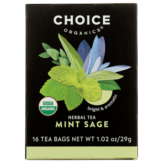 Choice Organics Herbal Tea, Mint Sage, Bright & Lively, Caffeine Free, Organic Tea Bags