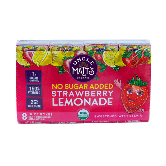 Uncle Matt's Organic No Sugar Added, Strawberry Lemonade, Juice Boxes