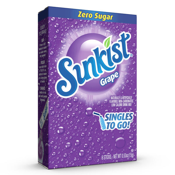 Sunkist Singles To Go! Grape Drink Sticks, Low Calorie