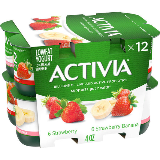 Activia Strawberry and Strawberry Banana Probiotic Yogurt, Lowfat Yogurt Cups