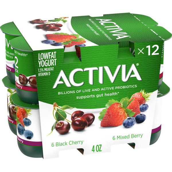 Activia Black Cherry and Mixed Berry Probiotic Yogurt, Lowfat Yogurt Cups